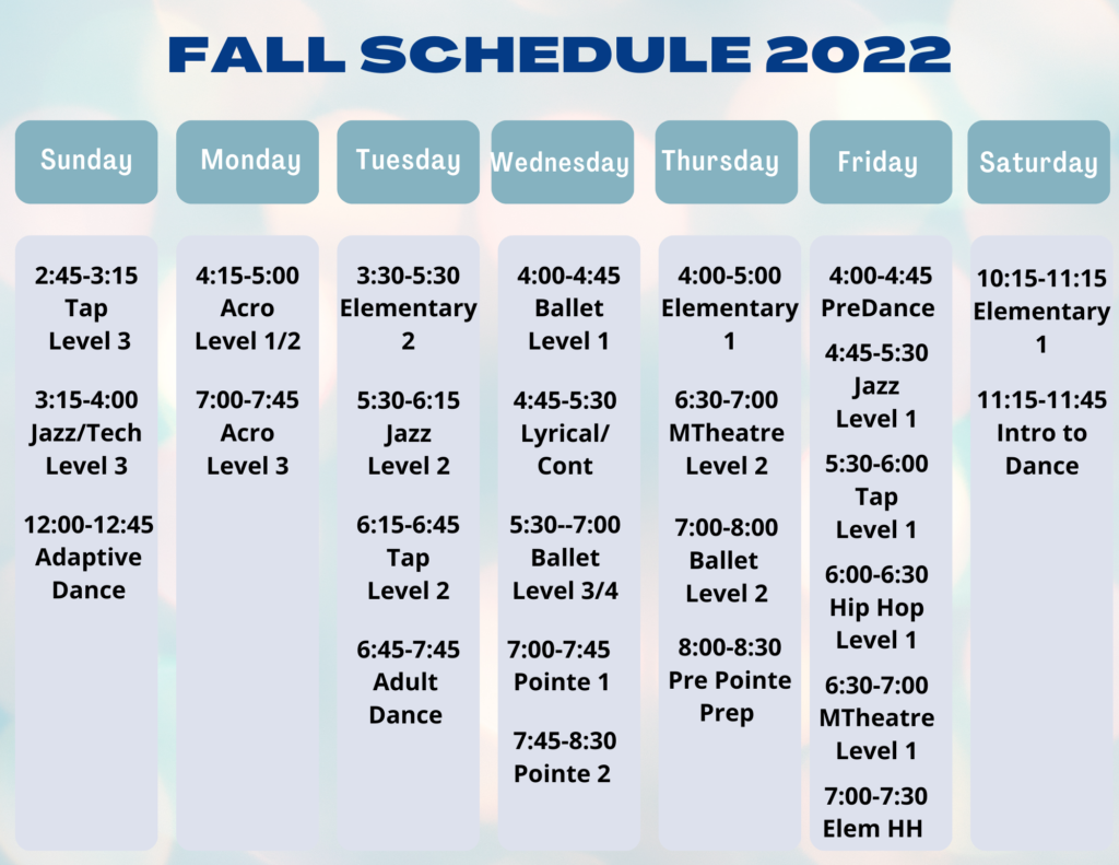 Fall Schedule 2022-2023